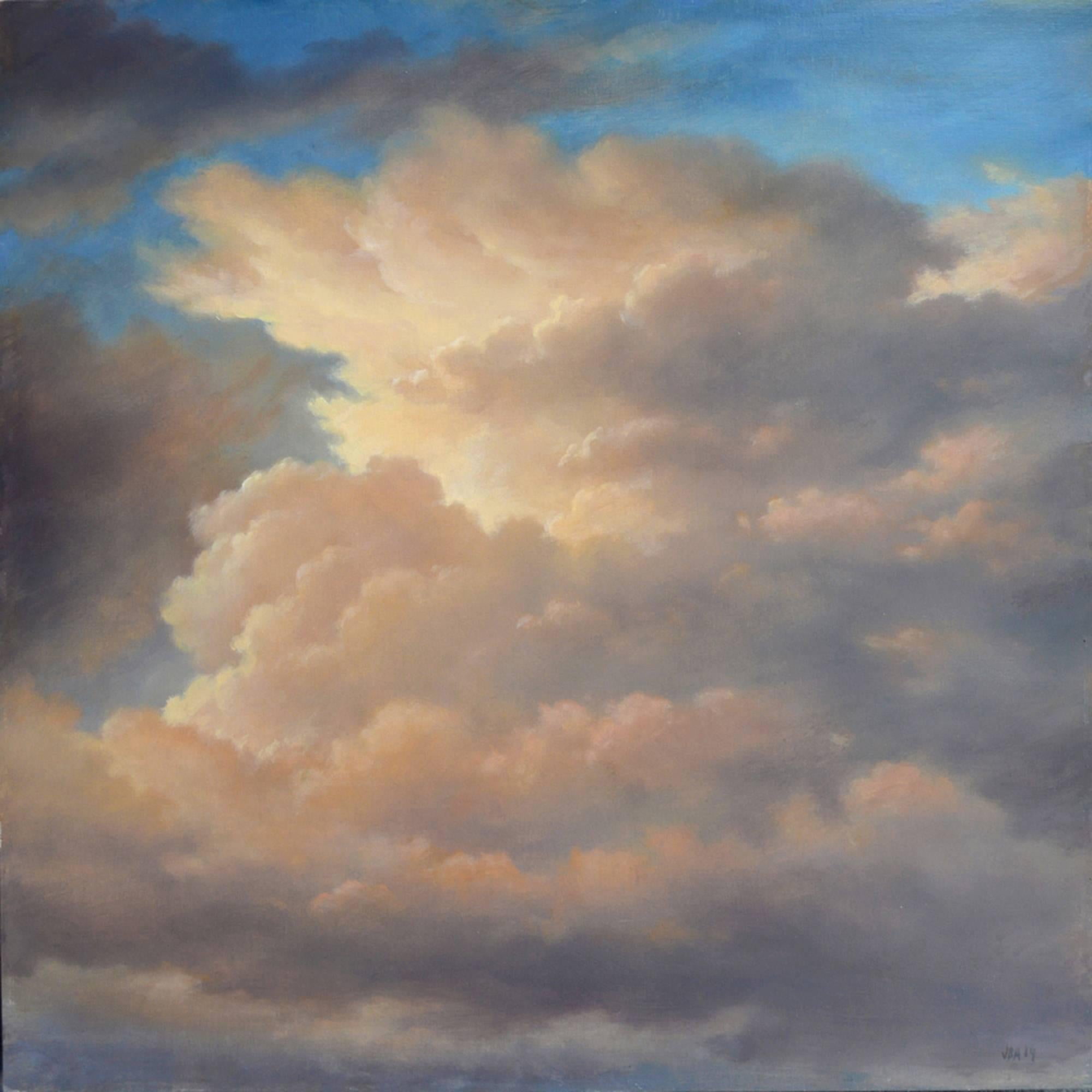 Jane Bloodgood-Abrams Landscape Painting - Cloud Icon XVI: Luminist-Style Oil Painting of Warm Clouds and Blue Sky