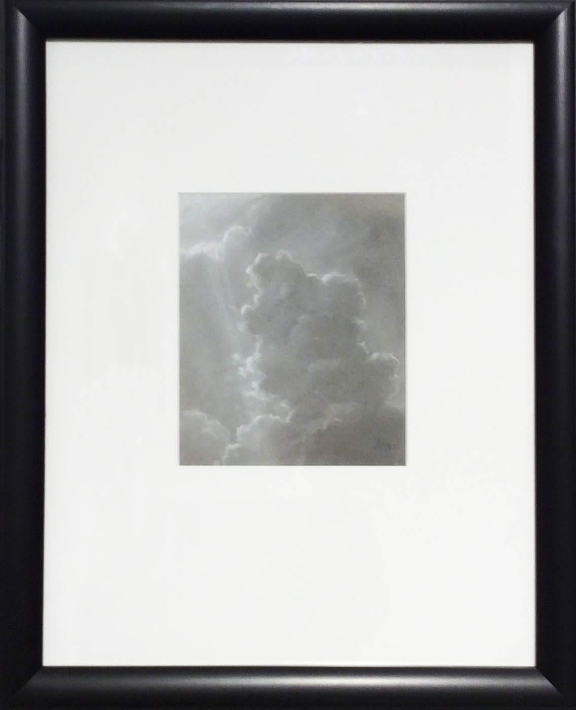 Emanating (Black & White Charcoal Landscape Drawing of Sunlit Clouds, Framed) - Hudson River School Art by Jane Bloodgood-Abrams