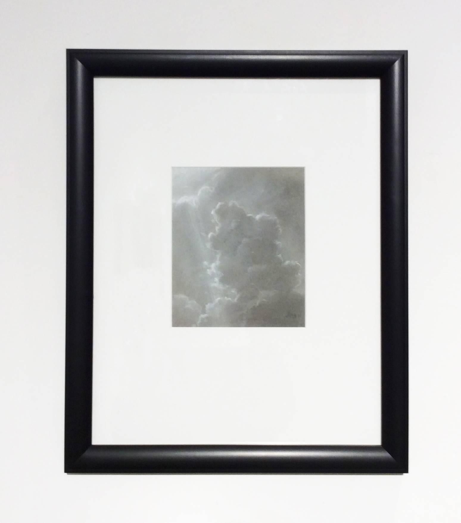 Emanating (Black & White Charcoal Landscape Drawing of Sunlit Clouds, Framed) - Art by Jane Bloodgood-Abrams