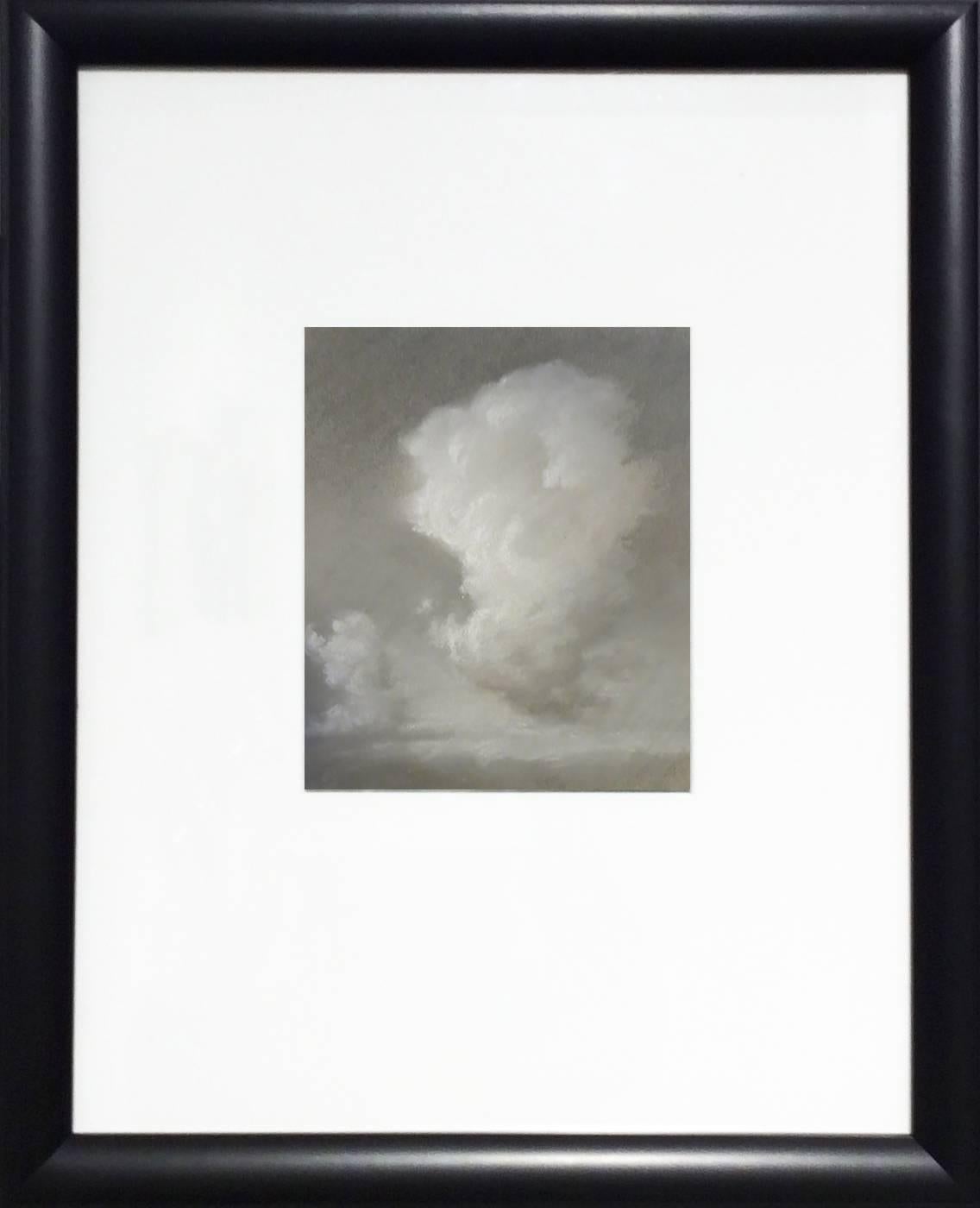 Rising (Black & White Charcoal Landscape Drawing of Sunlit Clouds, Framed) - Art by Jane Bloodgood-Abrams