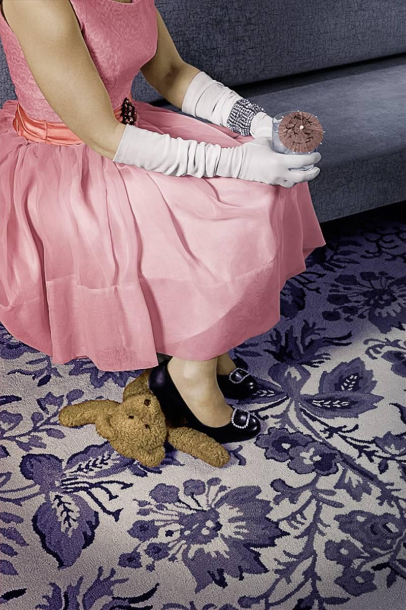 Newbold Bohemia Color Photograph - The Good Wife: Figurative Photograph, 1950's Housewife in Pink Dress & Diamonds