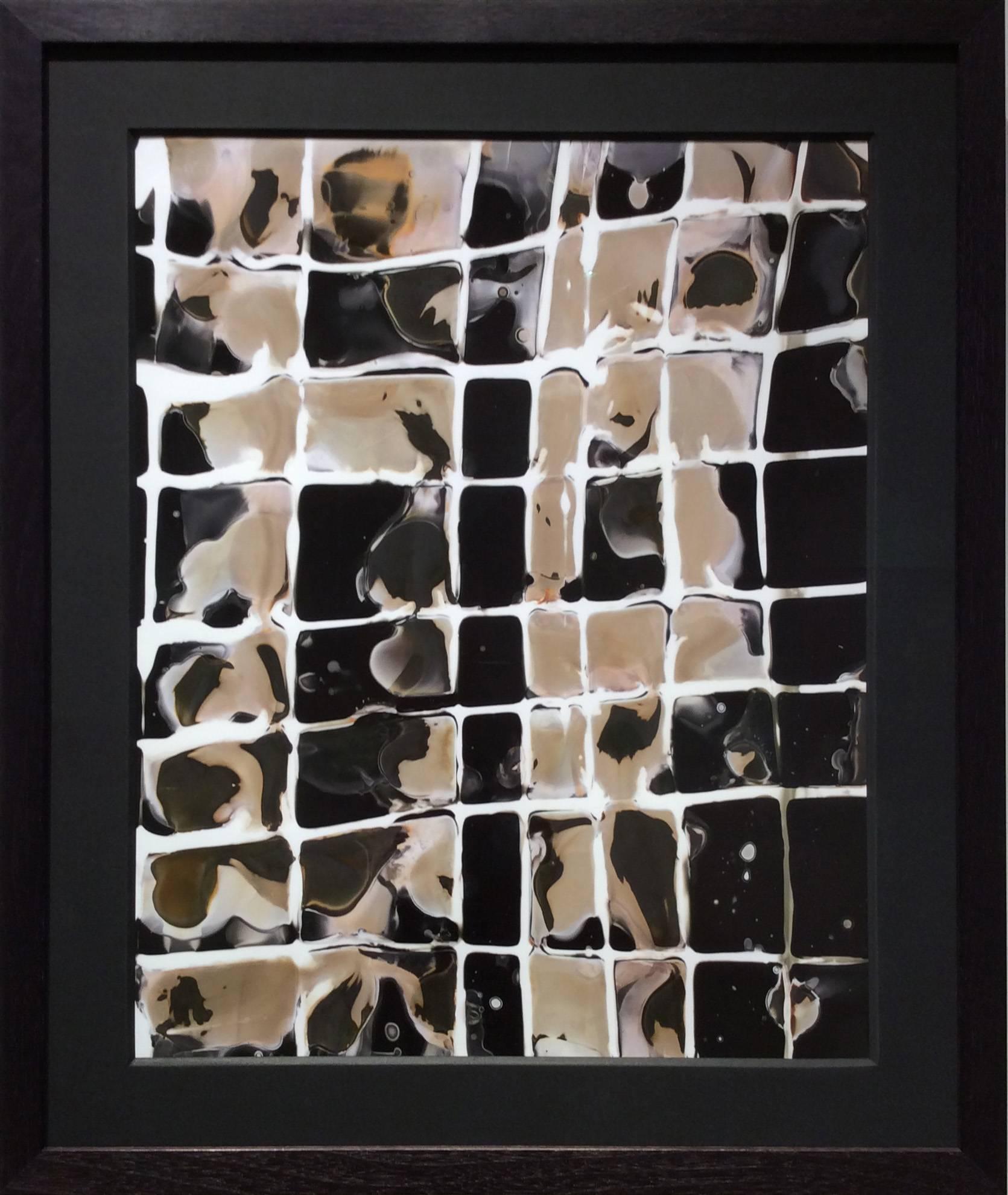 Birgit Blyth Abstract Painting - No. 4, Cubes (Abstract Cameraless Photograph in Earth Toned Palette, Framed)