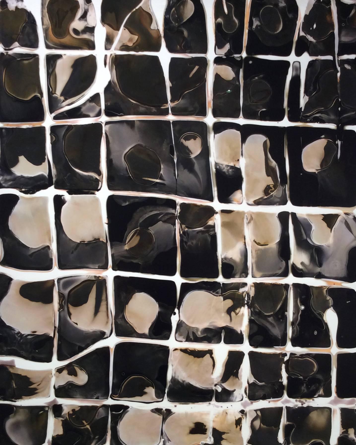 Birgit Blyth Abstract Painting - No. 5, Cubes (Abstract Cameraless Photograph in Black and Neutral, Framed)