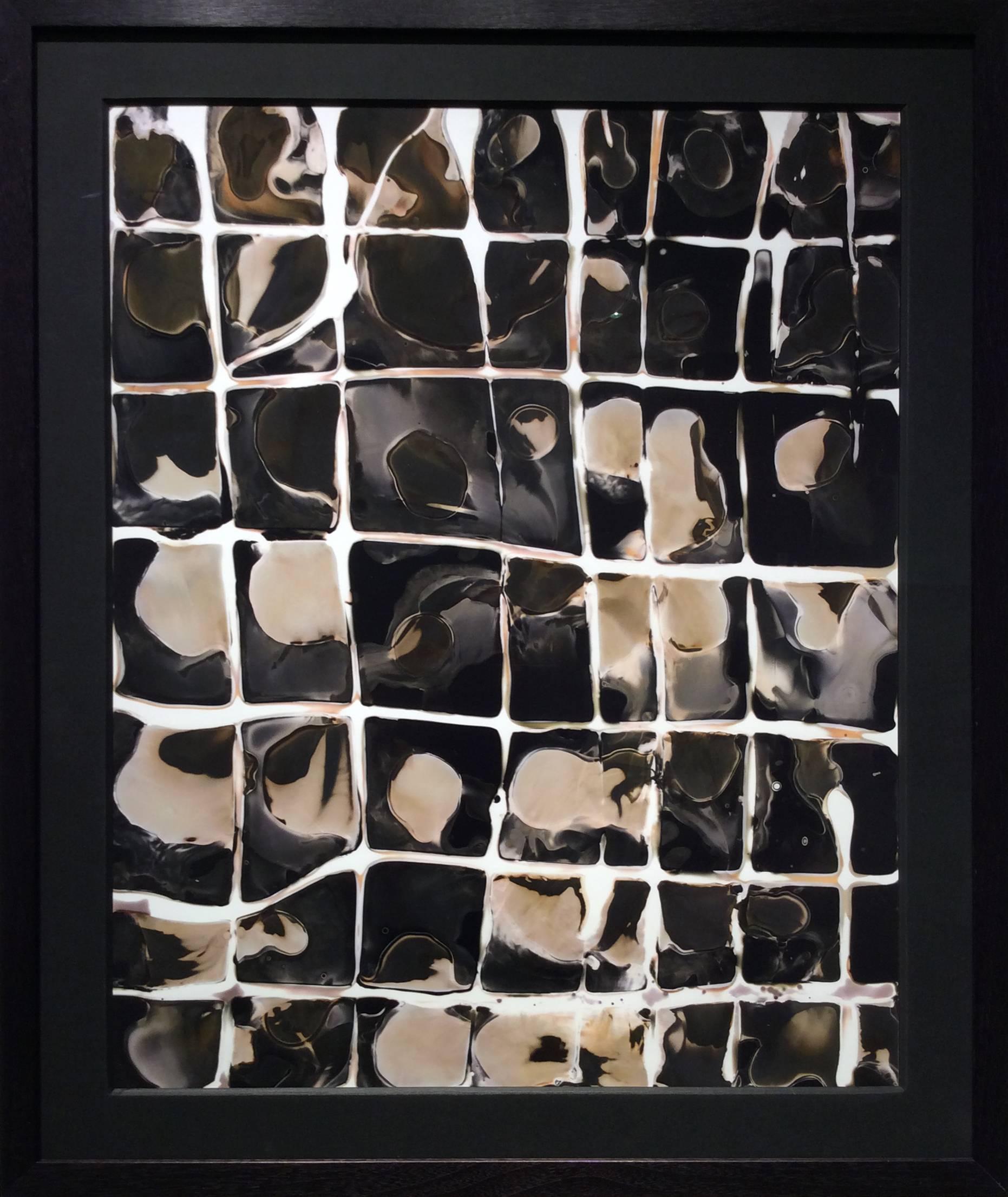 No. 5, Cubes (Abstract Cameraless Photograph in Black and Neutral, Framed) - Painting by Birgit Blyth