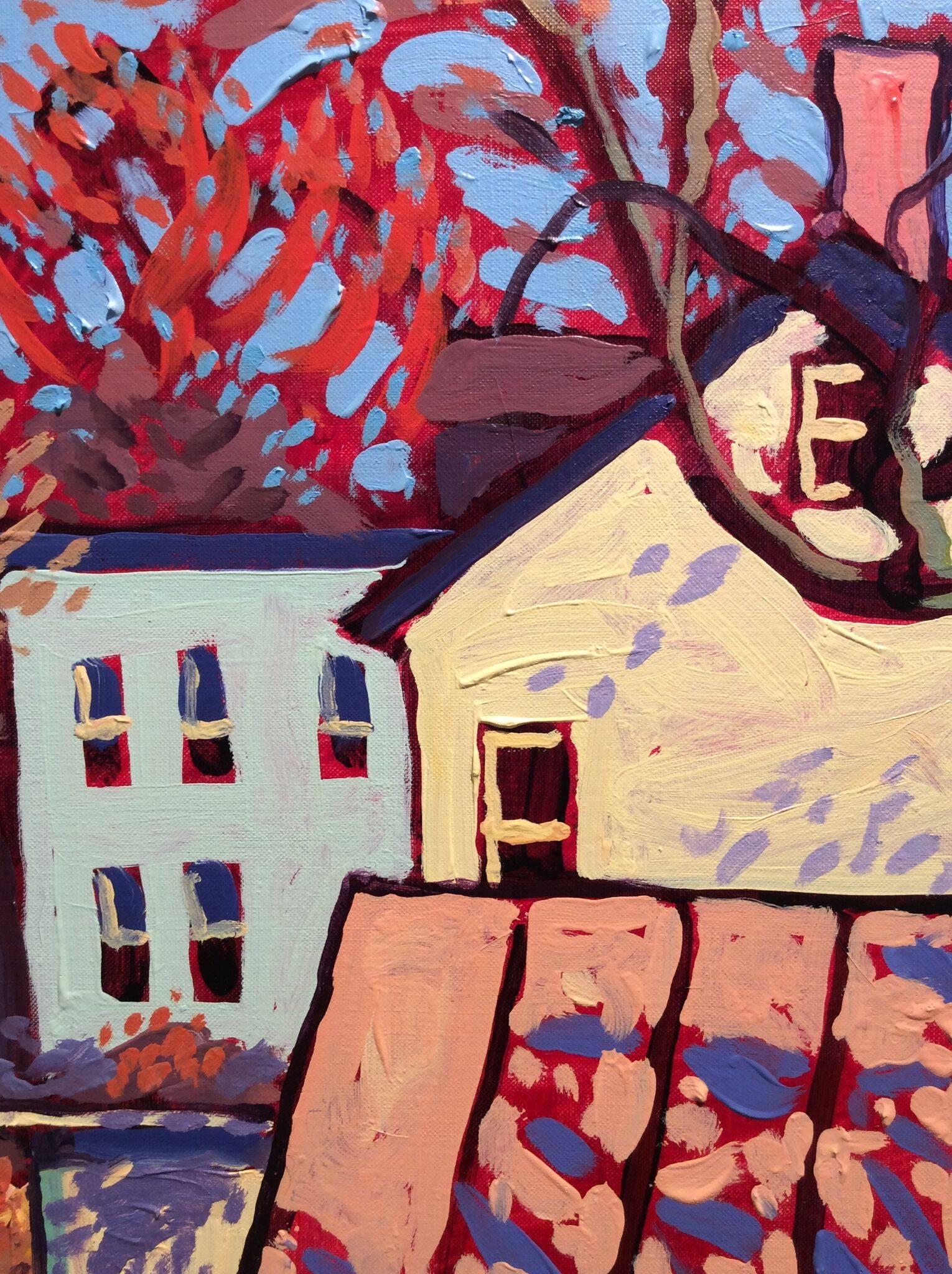 View from My Studio (Fauvist Style Cityscape Painting of Rooftops & Red Foliage) 1