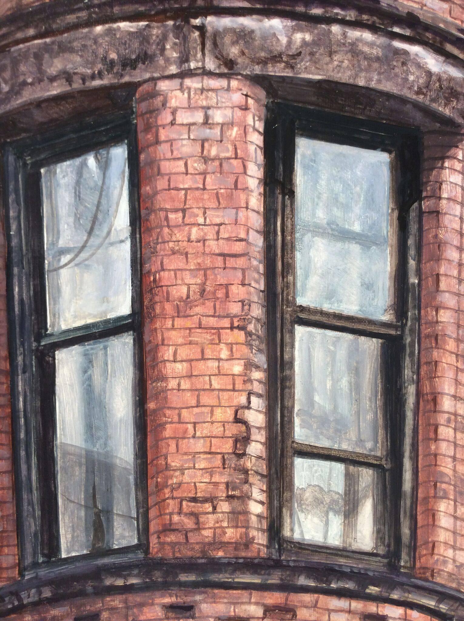 Upper West Side Walkup (Photo-Realist Oil Painting of NYC Red Brick Building) 2