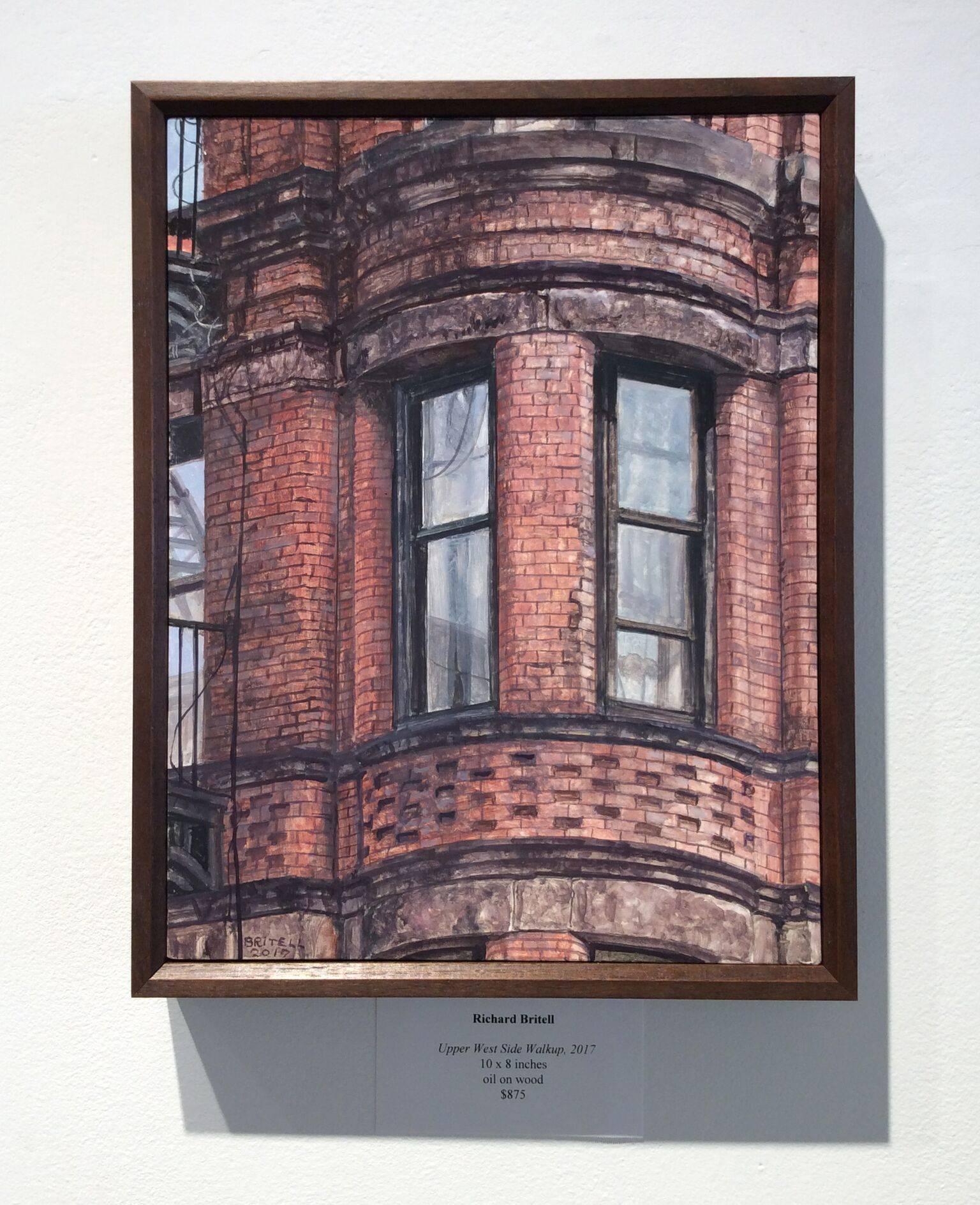 Photo-realist oil painting of New York City red brick building on West 82nd & Amsterdam Avenue.
oil on wood in artist made dark wood frame
10 x 8 inches

This contemporary, realistic oil painting of a New York City building was painted by