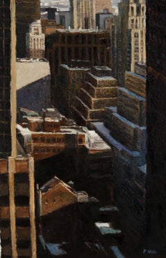 City Canyon (Modern Cityscape Oil Painting, Arial View of New York City) 