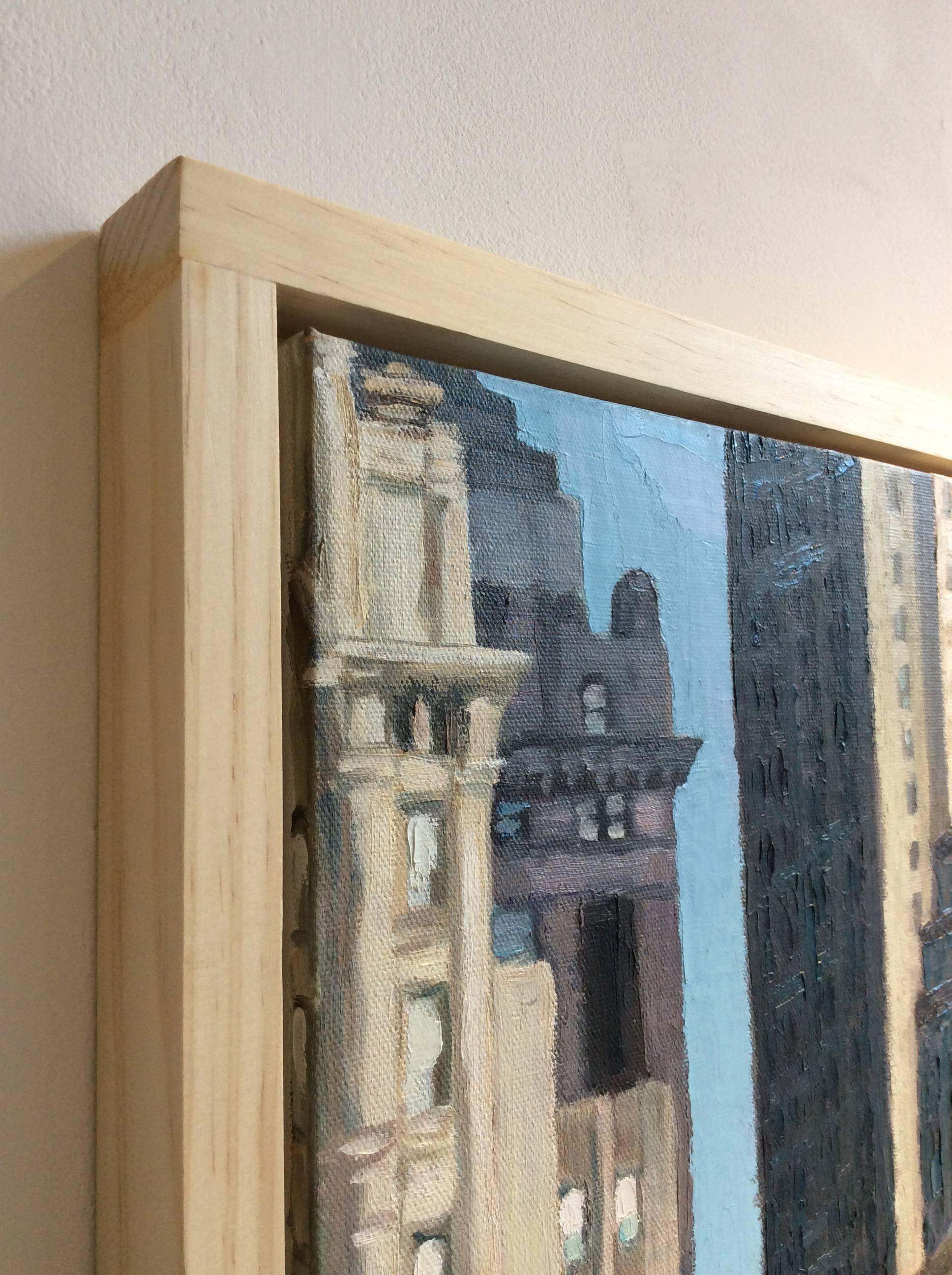 From the West Side: Cityscape Oil Painting of New York City in Light Wood Frame 2
