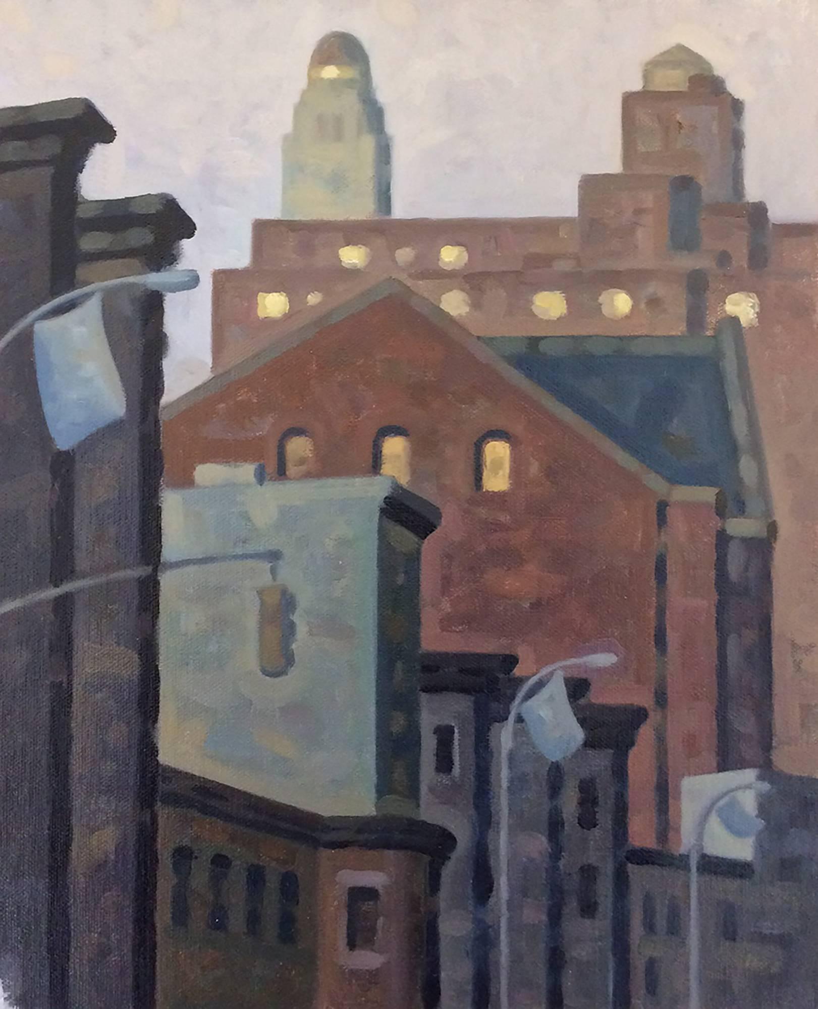 Robert Goldstrom Landscape Painting - Lafayette AM 3, Study (Cityscape Oil Painting of Brooklyn Skyline)