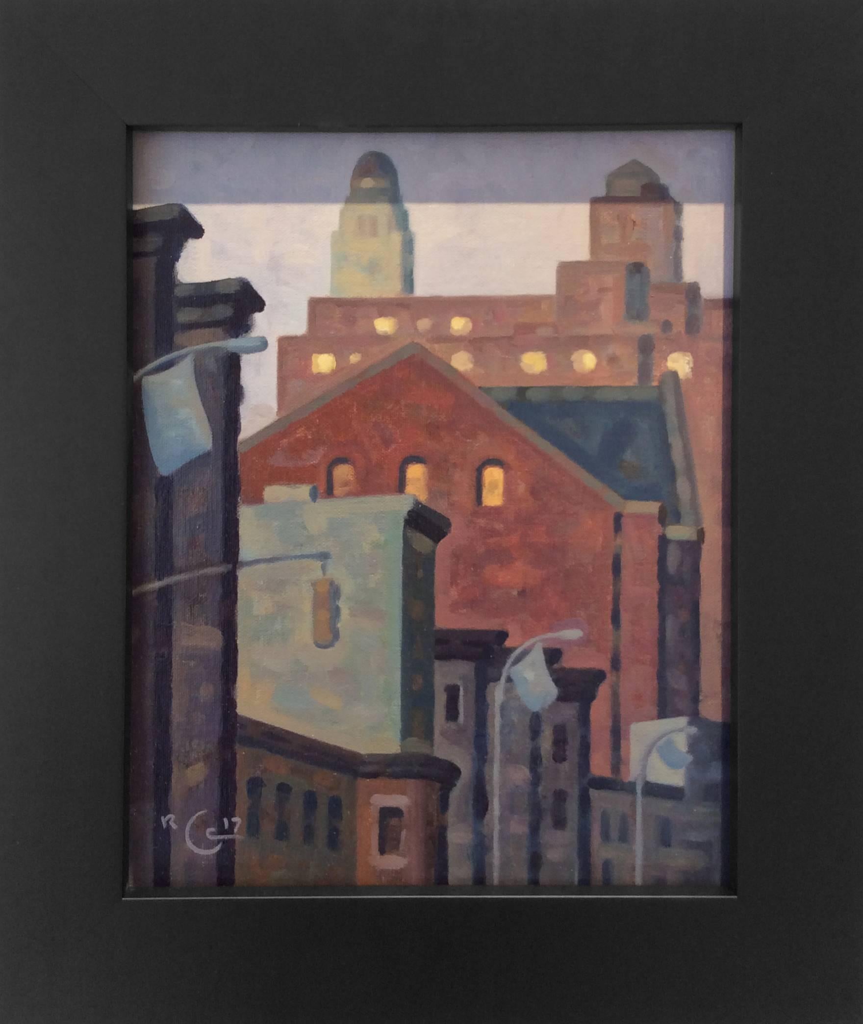 Lafayette AM 3, Study (Cityscape Oil Painting of Brooklyn Skyline) 1