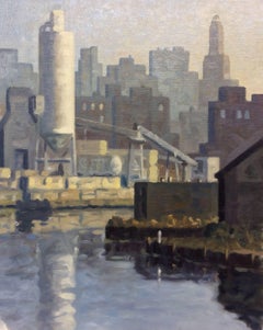 Gowanus, Morning Haze, Study (Cityscape Oil Painting of Brooklyn Harbor)