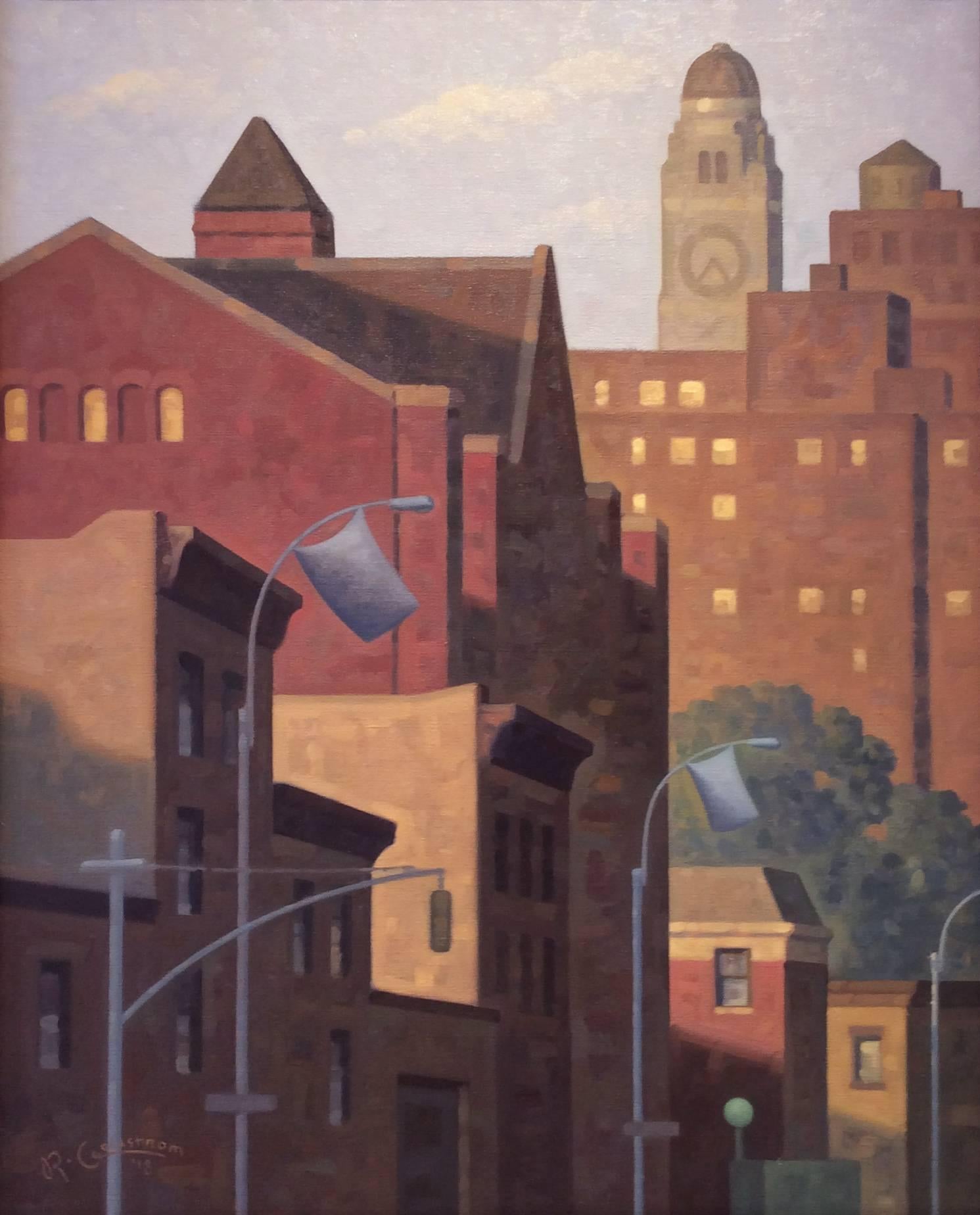 Robert Goldstrom Landscape Painting - Sunrise, Lafayette (Cityscape Oil Painting of Brooklyn Skyline)