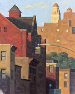 Lafayette AM 4, Study (Cityscape Oil Painting of Brooklyn Skyline)