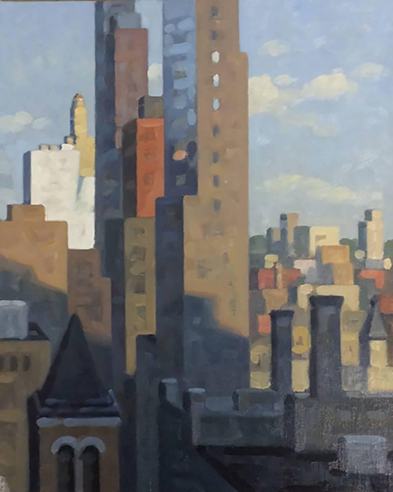Robert Goldstrom Landscape Painting - Livingston View, Study (Cityscape Oil Painting of Brooklyn Skyline)