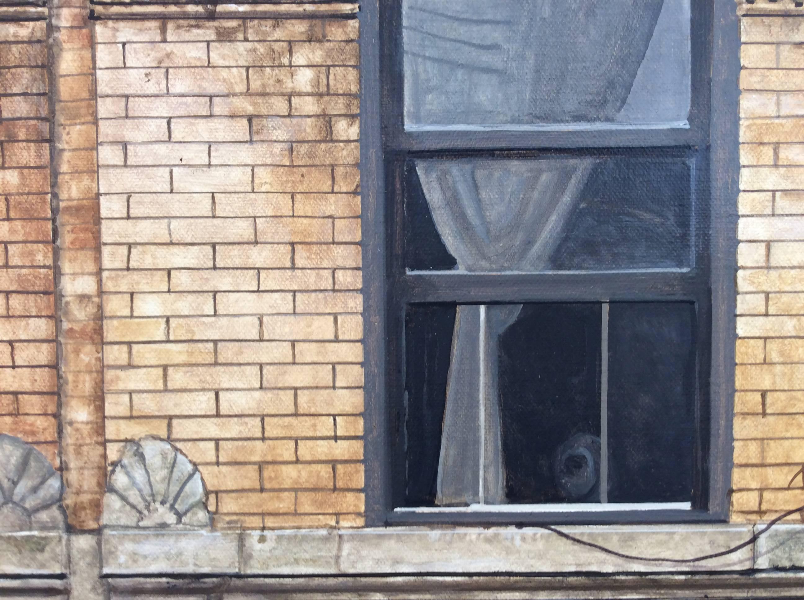 Six Windows 98 St Marks Place: Photo Realist Oil Painting of NYC Brick Building 2