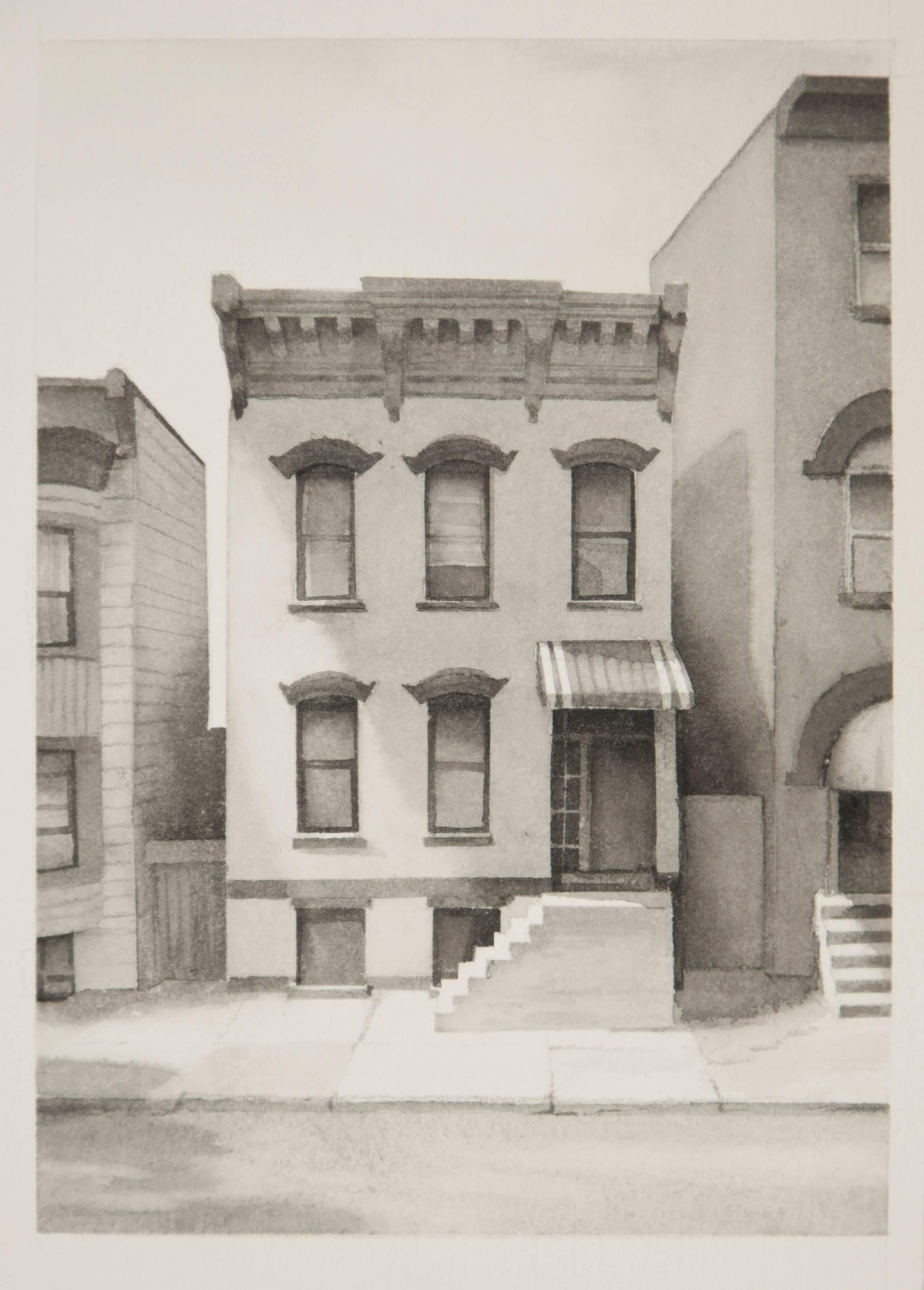 Fourth Street III  (Modern Realist Cityscape in Black & White Watercolor)