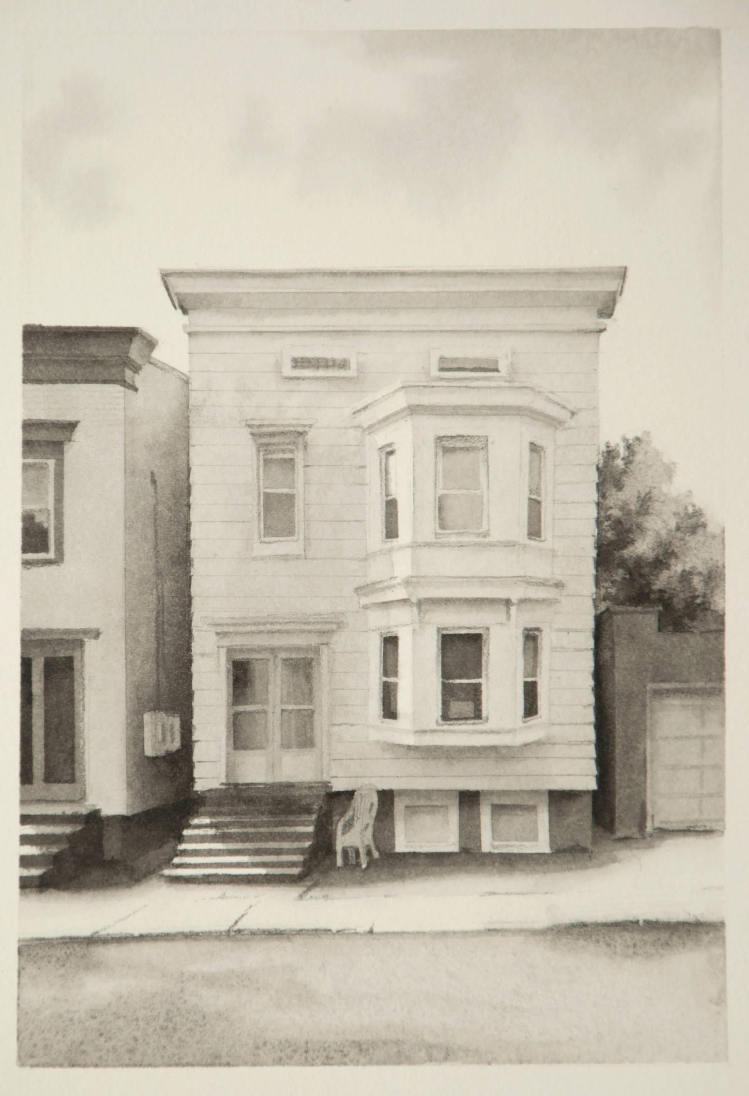Scott Nelson Foster Landscape Art - Fourth Street IV  (Modern Realist Cityscape in Black & White Watercolor)