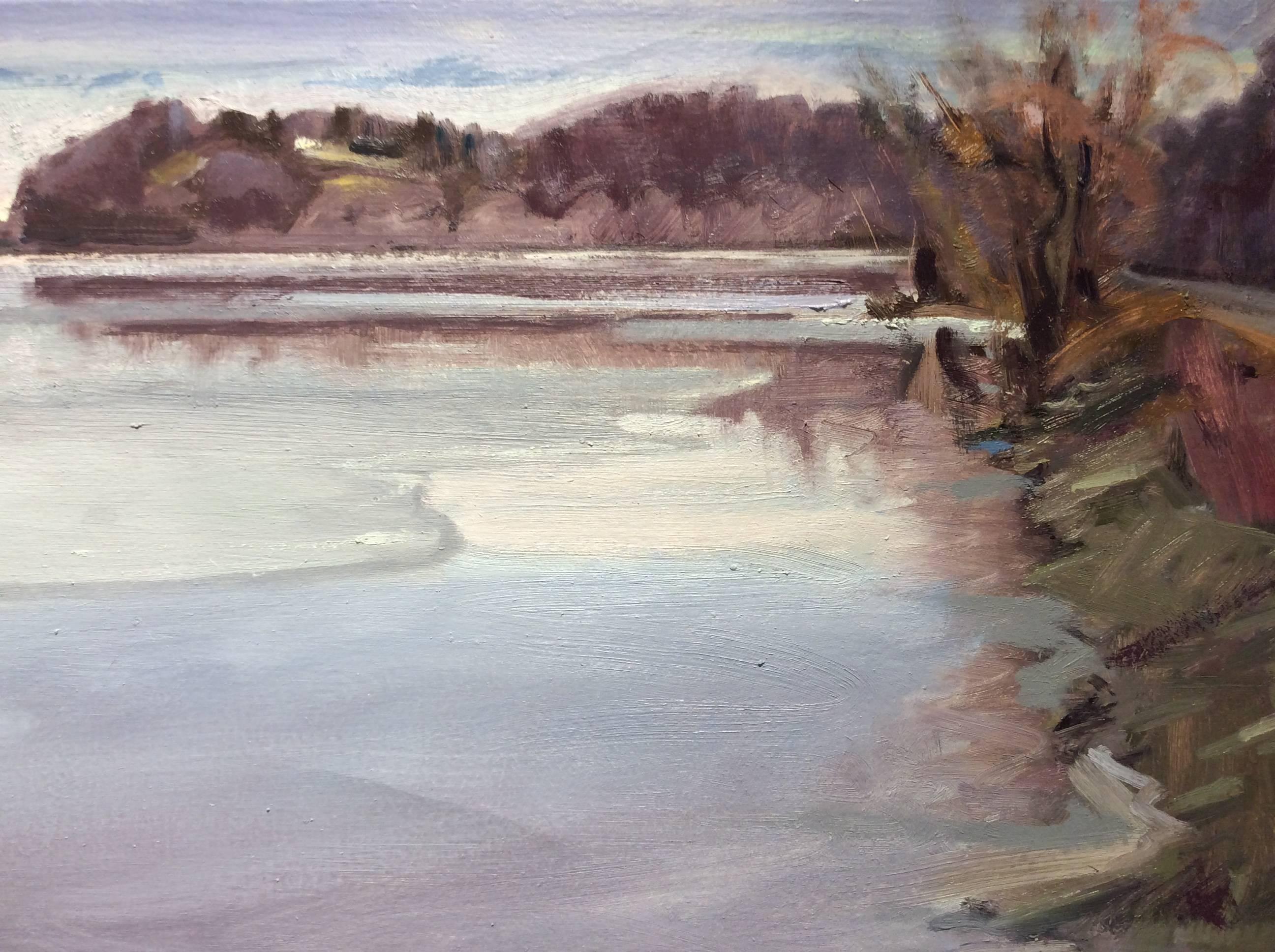 Cheviot in Winter (Winterlandschaftsgemälde einer Grafschaft mit Hudson River im Winter) – Painting von John Kelly