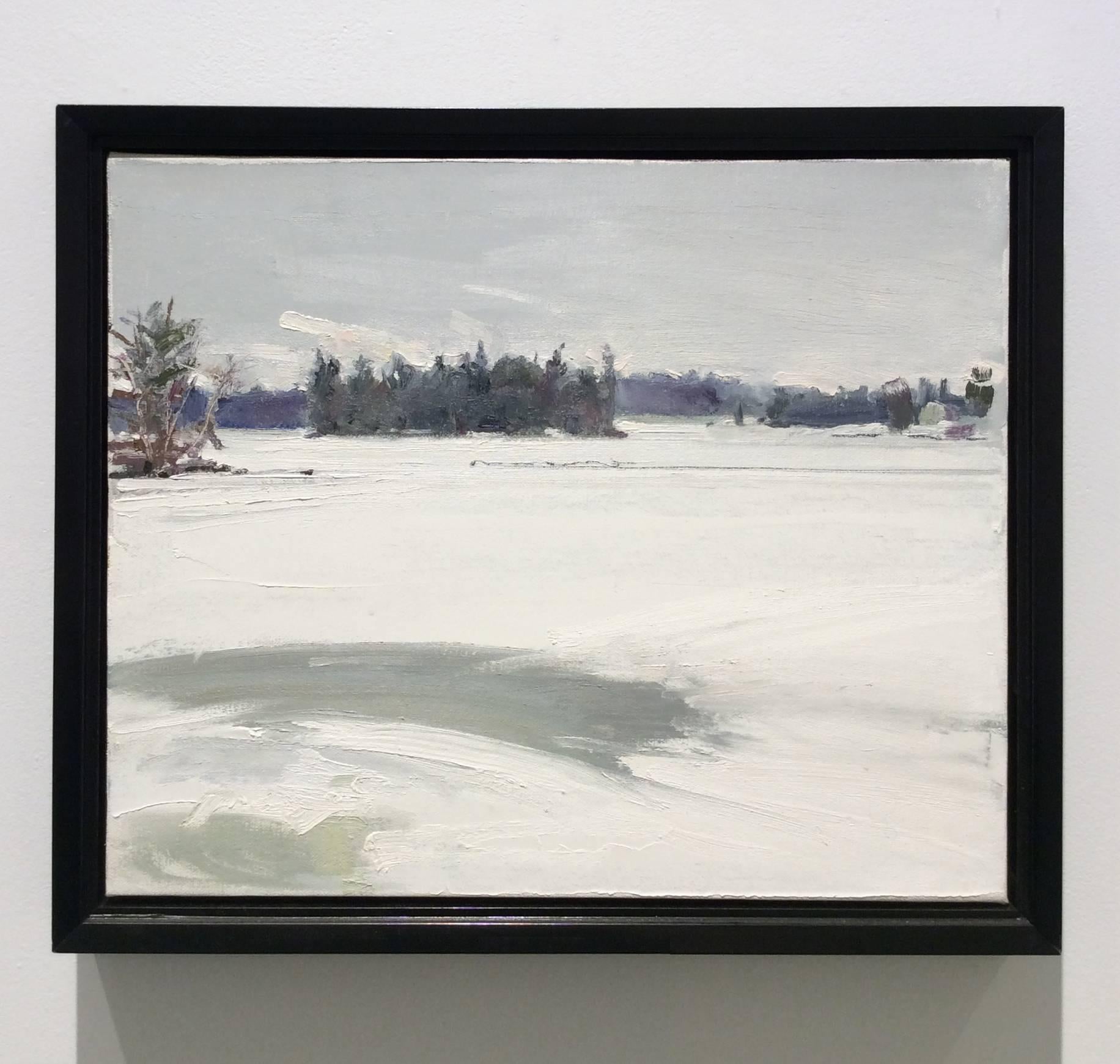 Nach Dusk: Landschaft, Ölgemälde von Winter, weißer Schnee auf einem Landschaftsfeld  – Painting von John Kelly