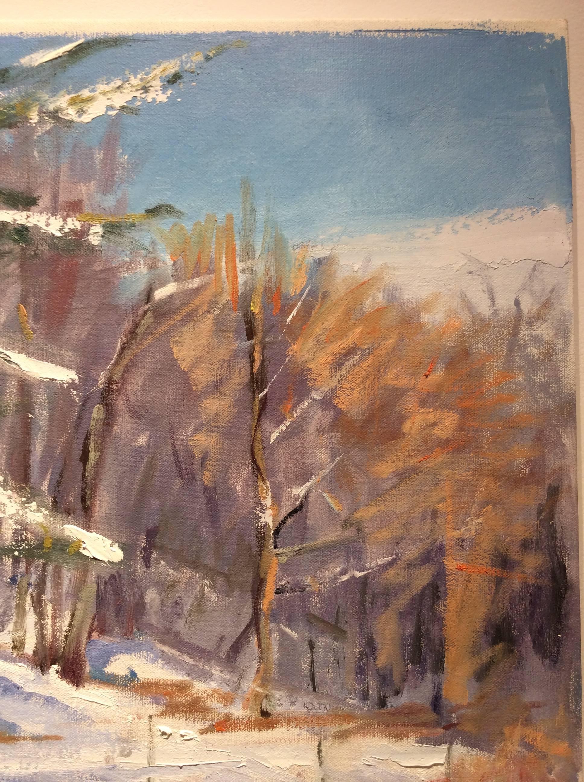 A Chair in Winter (Hudson Valley Landscape Painting of Country Wintertime Scene) 3