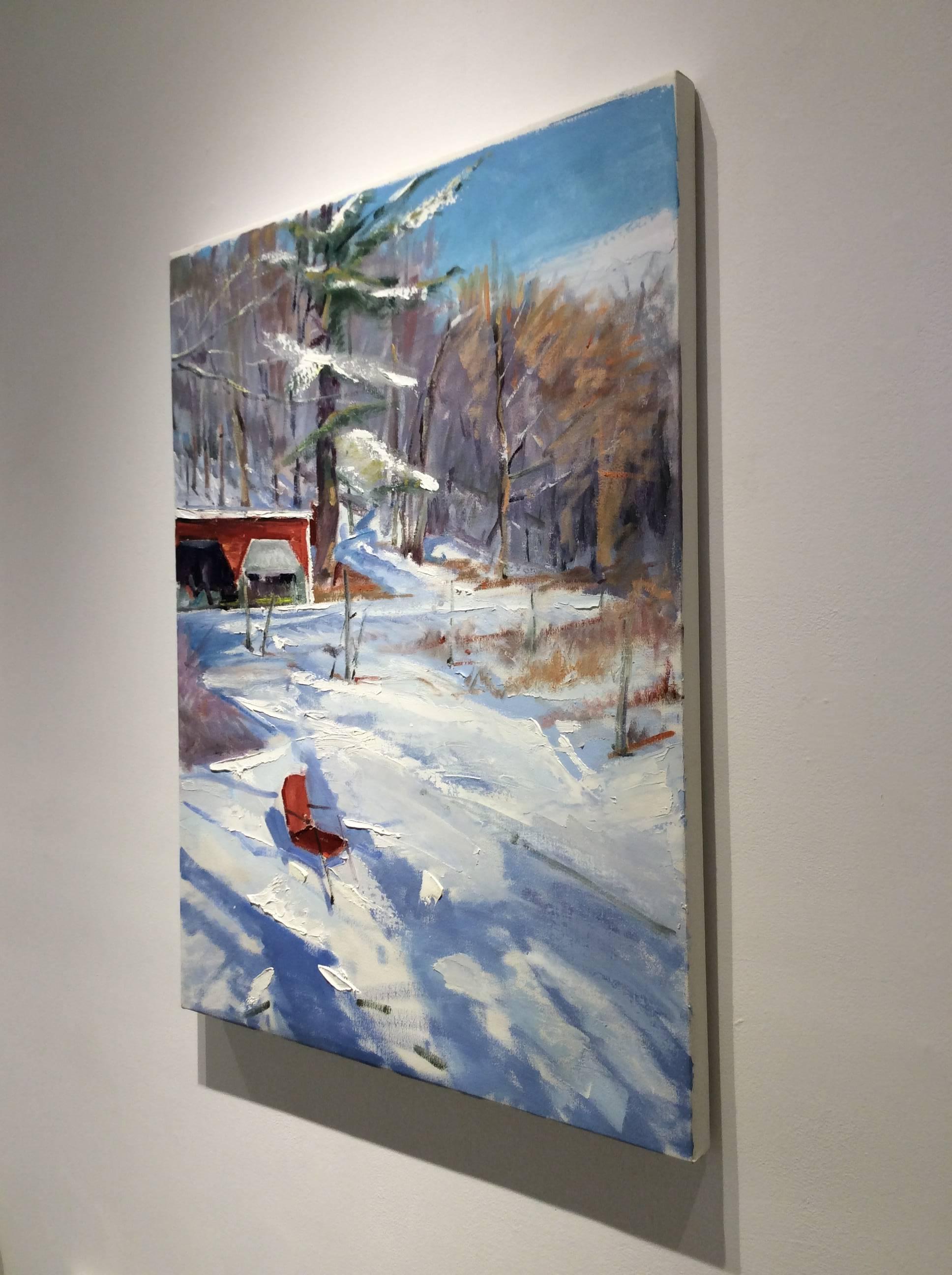 A Chair in Winter (Hudson Valley Landscape Painting of Country Wintertime Scene) 1