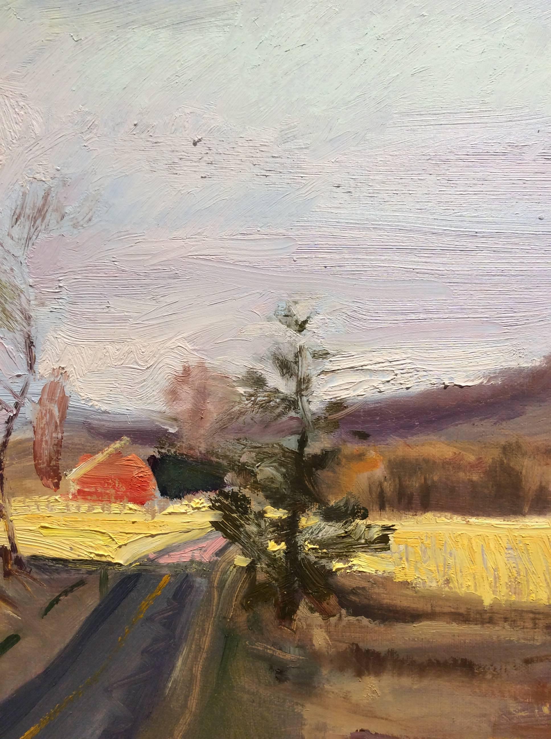 Little Red Barn (Hudson Valley Landscape, Ölgemälde einer Landstraße) (Grau), Landscape Painting, von John Kelly