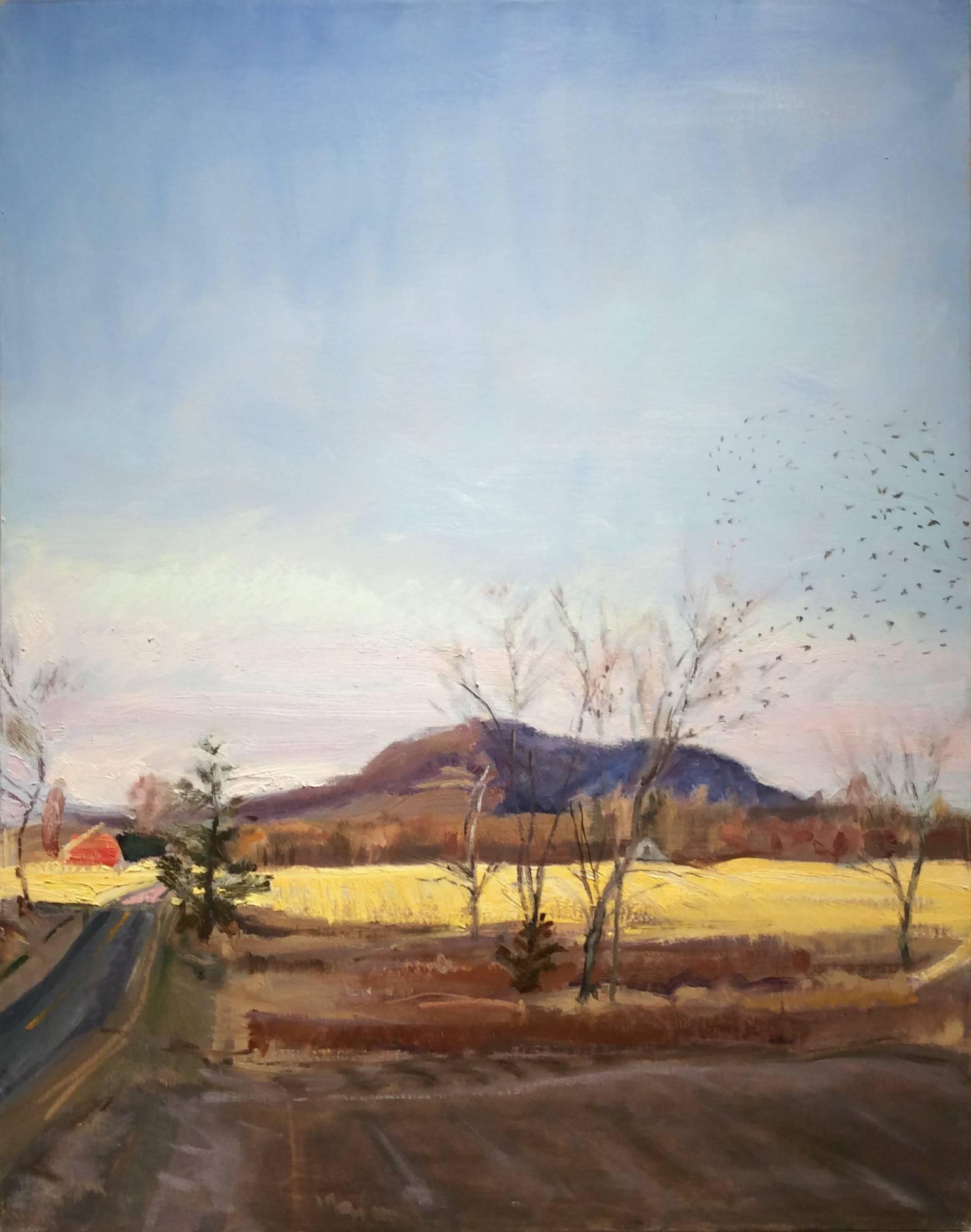 Petite grange rouge (peinture à l'huile de paysage de la vallée de Hudson, d'une route de campagne)