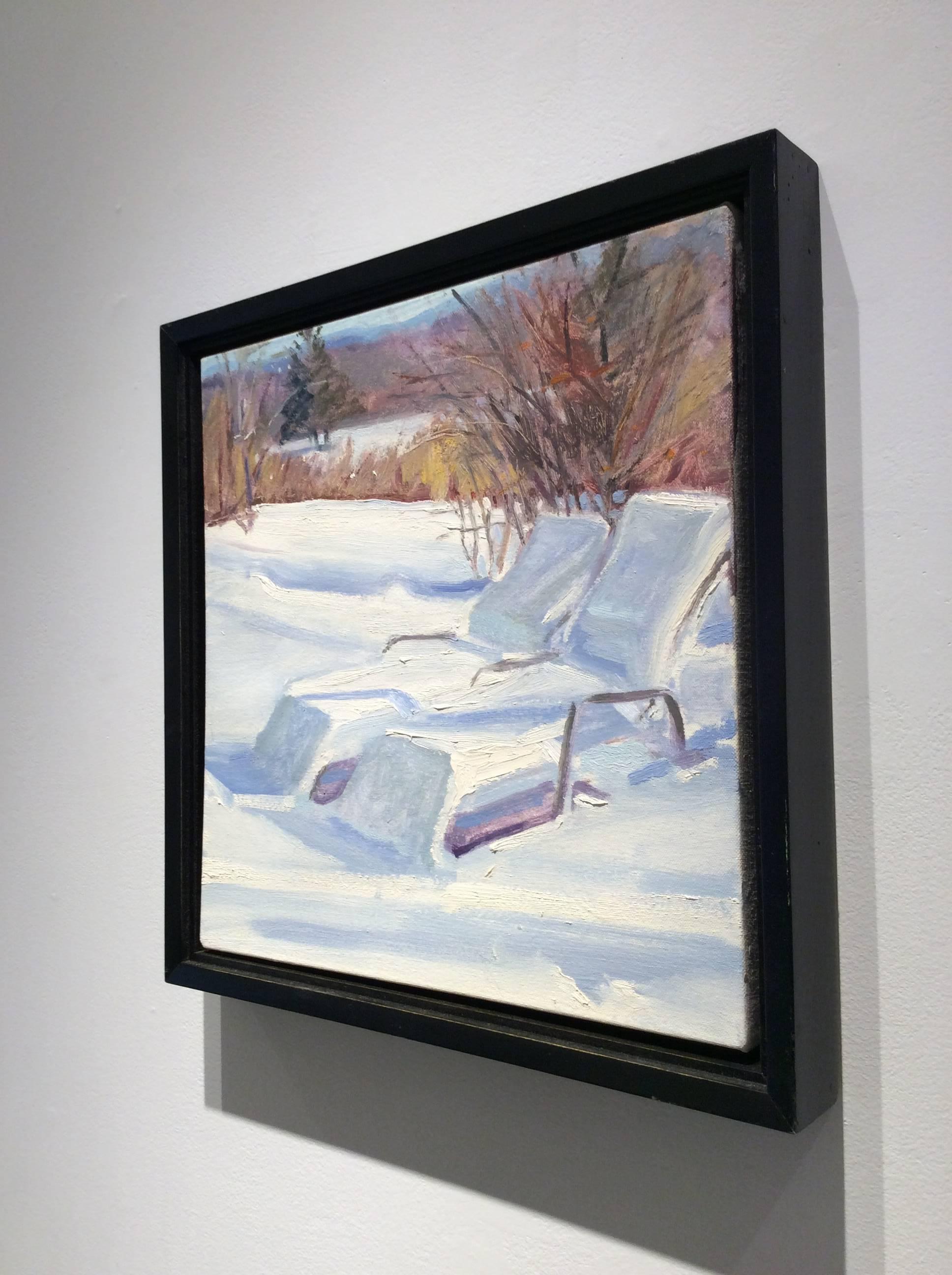 Salotti invernali (piccolo dipinto di paesaggio della Hudson Valley con scena invernale innevata) - Painting Moderno di John Kelly