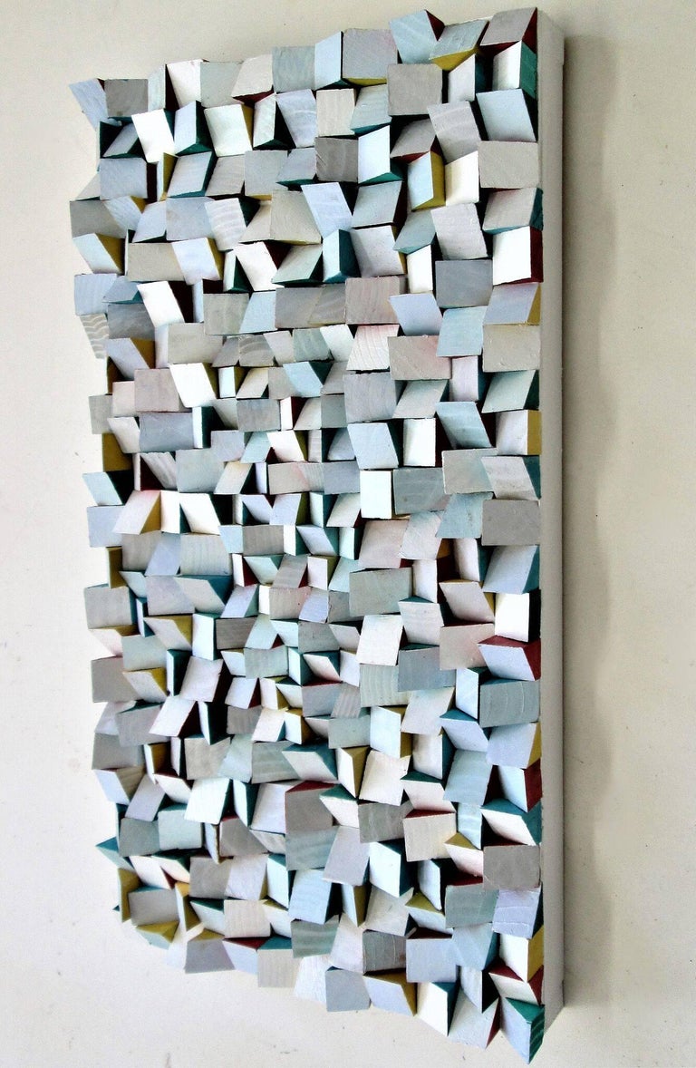 Abstract Three Dimensional Wall Sculpture Acrylic And Wood On Panel Painted With White Abstract Three Dimensional Wall Sculpture Acrylic And Wood On Panel Painted With White