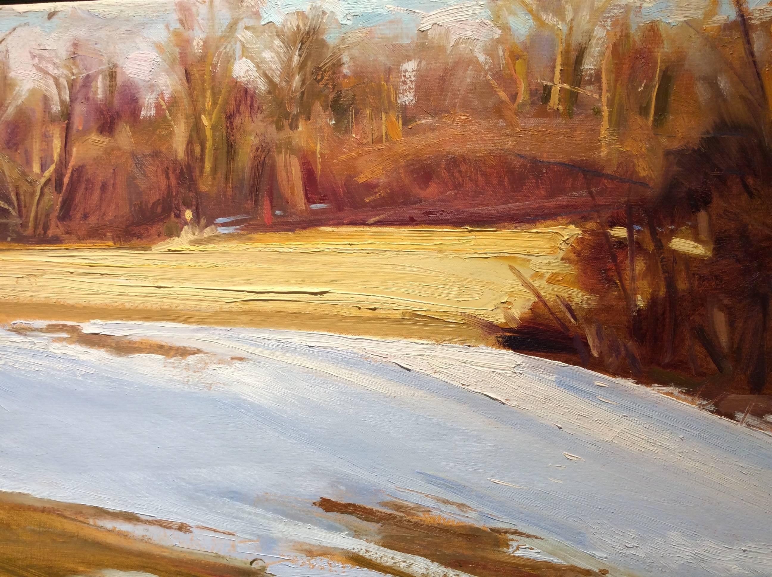 Last Snow (Impressionistic Landscape Painting of White Snow on Yellow Field) 3