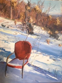 Garden Chair (Hudson Valley Landscape Painting of Country Wintertime Scene)