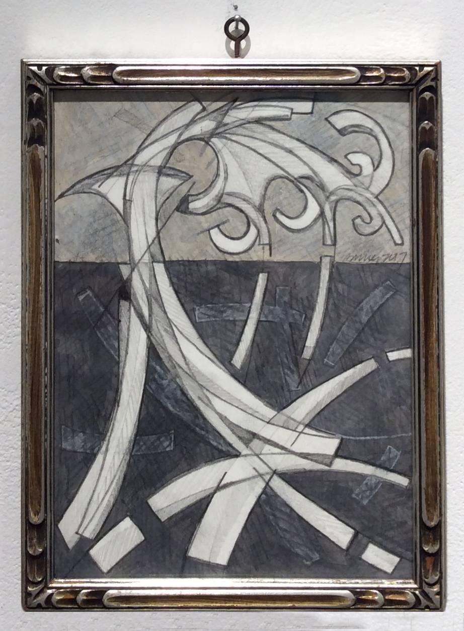 David Dew Bruner Abstract Drawing - Arabesque 1 (Graphite Work on Paper in Vintage Frame)