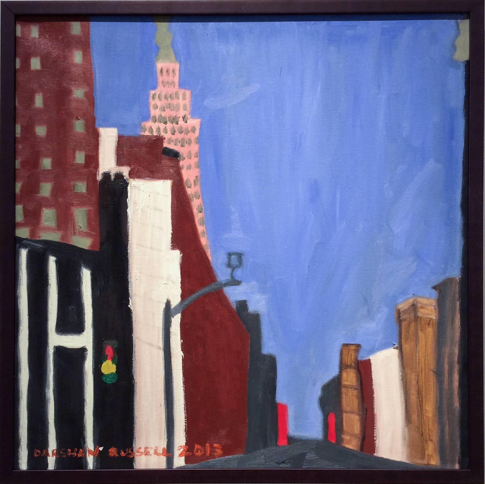 Empire State Building : paysage moderne de la ville de New York de style naïf - Painting de Darshan Russell