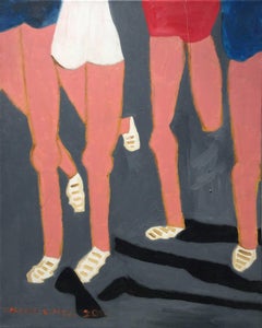 Long Distance Runners: Modern, Naive Style Figurative Oil Painting