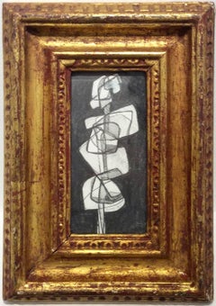 Infanta XXXIX (Small Abstract Cubist Style Graphite Drawing in Vintage Frame)