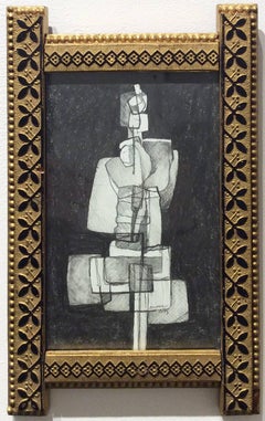 Infanta XLII (Small Abstract Cubist Graphite Drawing in Antique Gold Frame)