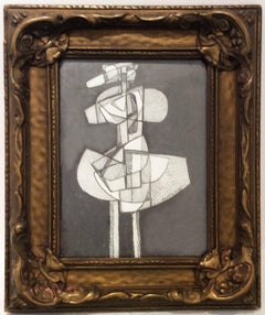 Infanta XL (Small Abstract Figurative Graphite Drawing in Antique Gold Frame)