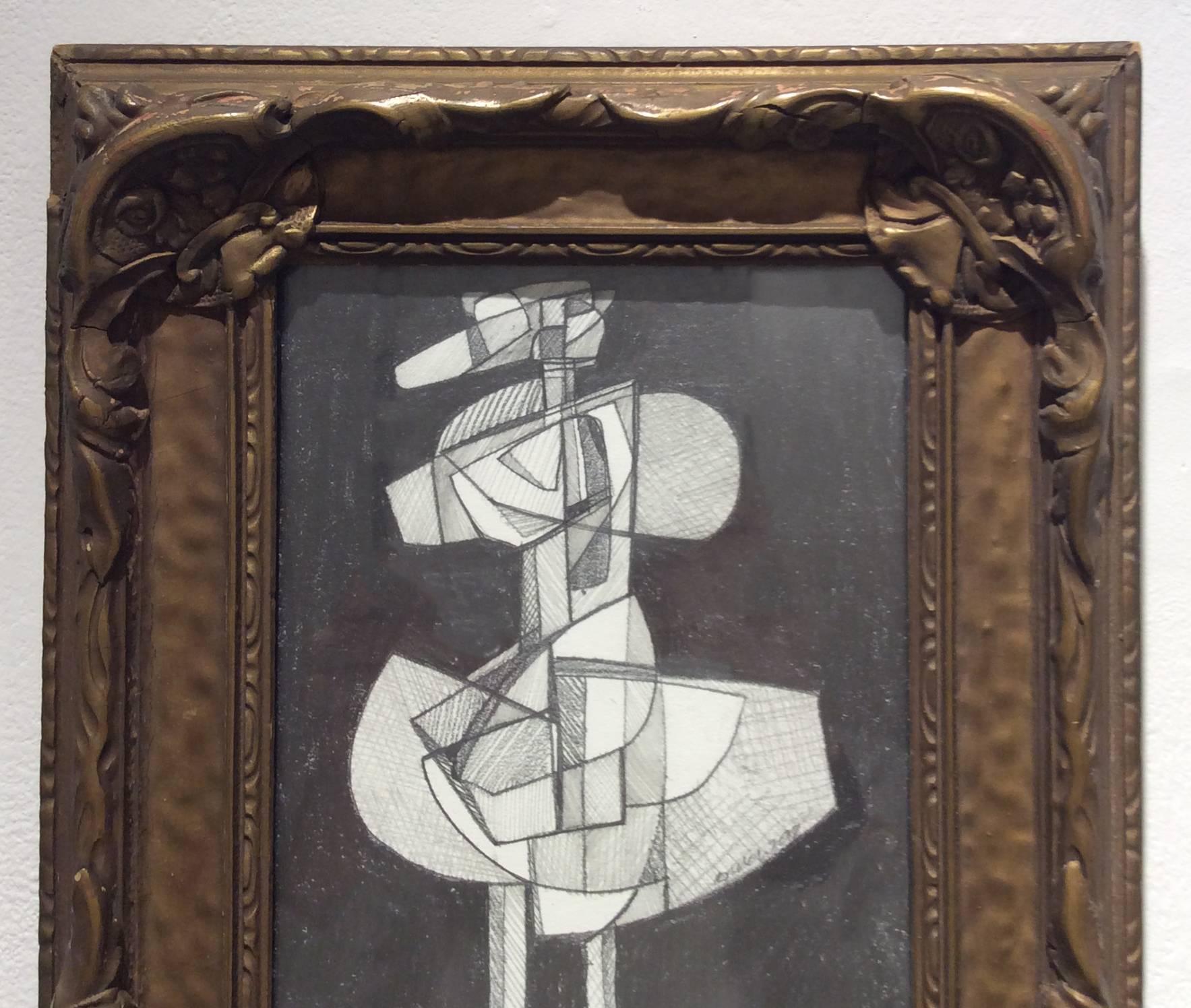 Abstract graphite drawing on paper in antique Victorian frame
11.5 x 9.5 inches framed 

This abstract figurative graphite drawing on paper was inspired by academic paintings of the Infanta Margarita. The work is drawn in an abstracted cubist style