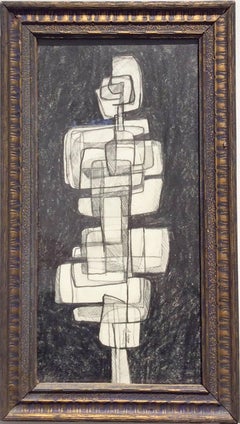 Infanta XLIV (Small Abstract Figurative Graphite Drawing in Antique Wood Frame)