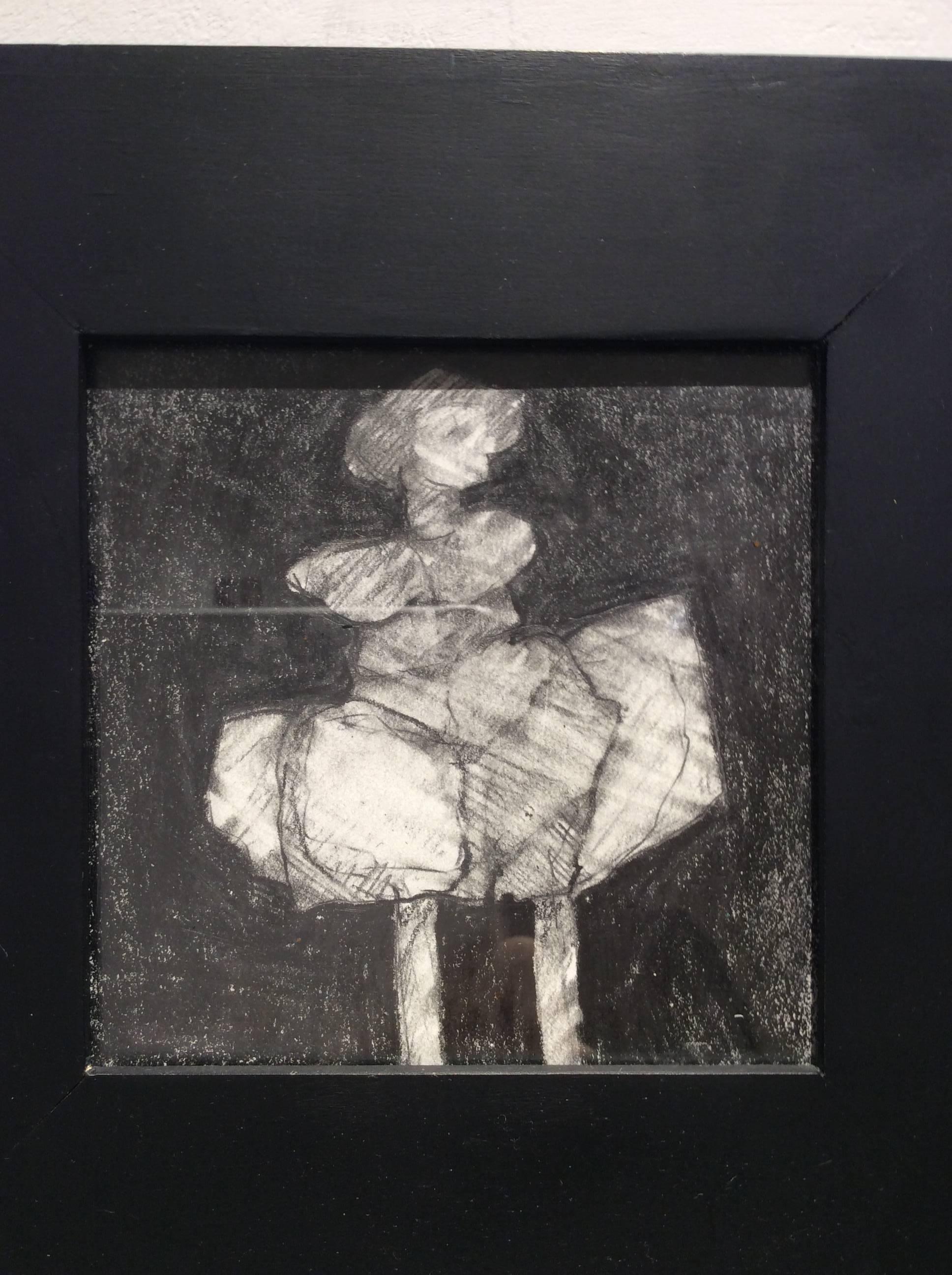 Infanta XLVI (Small Abstract Figurative Graphite Drawing in Square Black Frame) 1