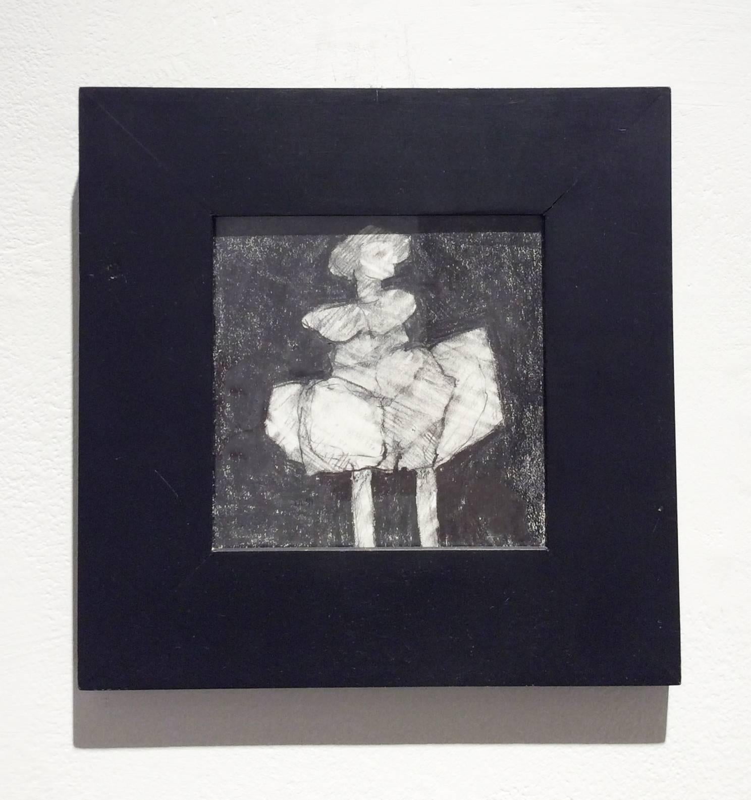 Infanta XLVI (Small Abstract Figurative Graphite Drawing in Square Black Frame) - Art by David Dew Bruner