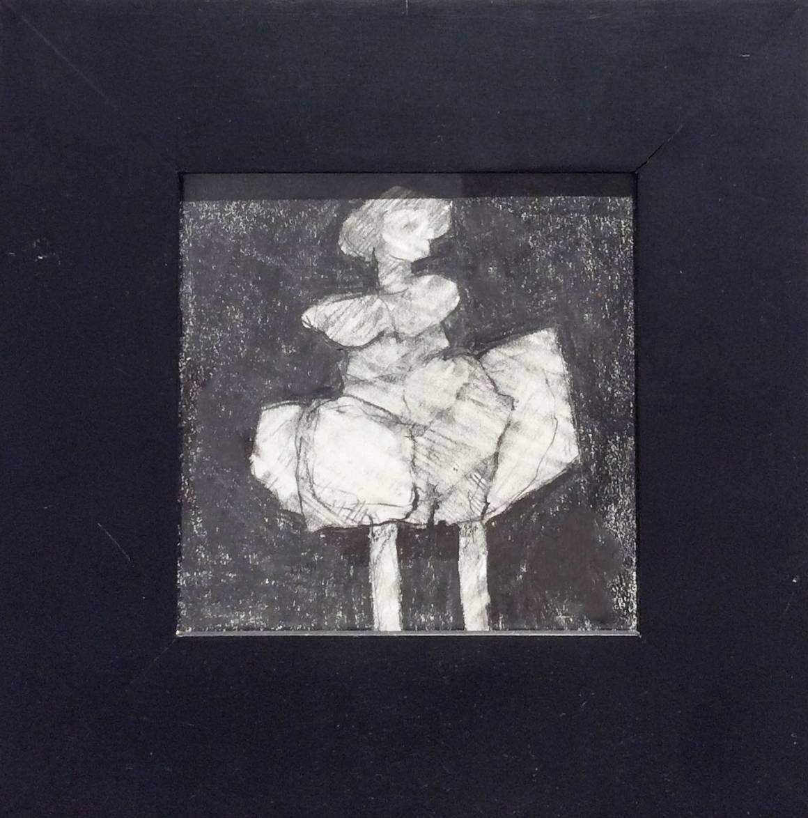 David Dew Bruner Figurative Art - Infanta XLVI (Small Abstract Figurative Graphite Drawing in Square Black Frame)