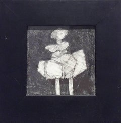 Infanta XLVI (Small Abstract Figurative Graphite Drawing in Square Black Frame)