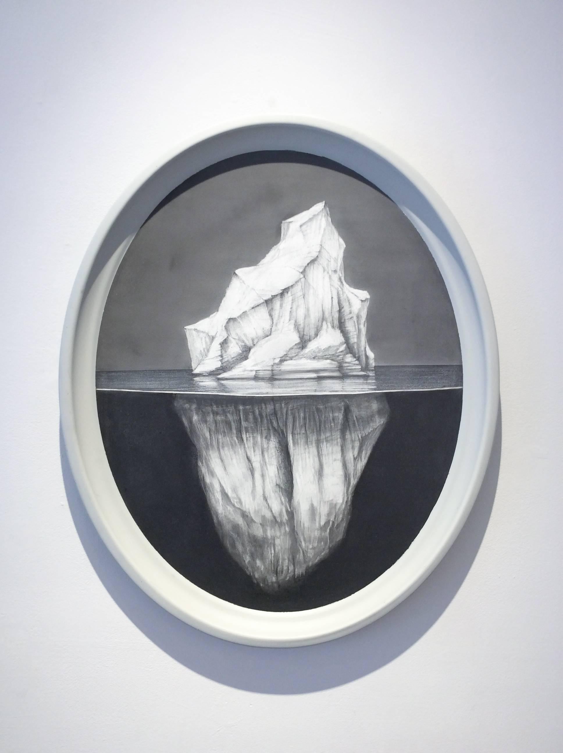 Iceberg #7 (Victorian-esque Oval Antarctica landscape drawing on Aluminum) - Art by Juan Garcia-Nunez