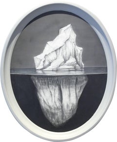 Iceberg #7 (Victorian-esque Oval Antarctica landscape drawing on Aluminum)