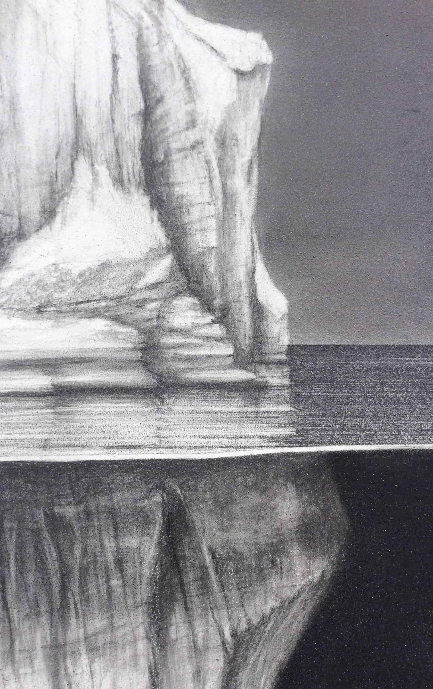 Iceberg #7 (Victorian-esque Oval Antarctica landscape drawing on Aluminum) - Contemporary Art by Juan Garcia-Nunez