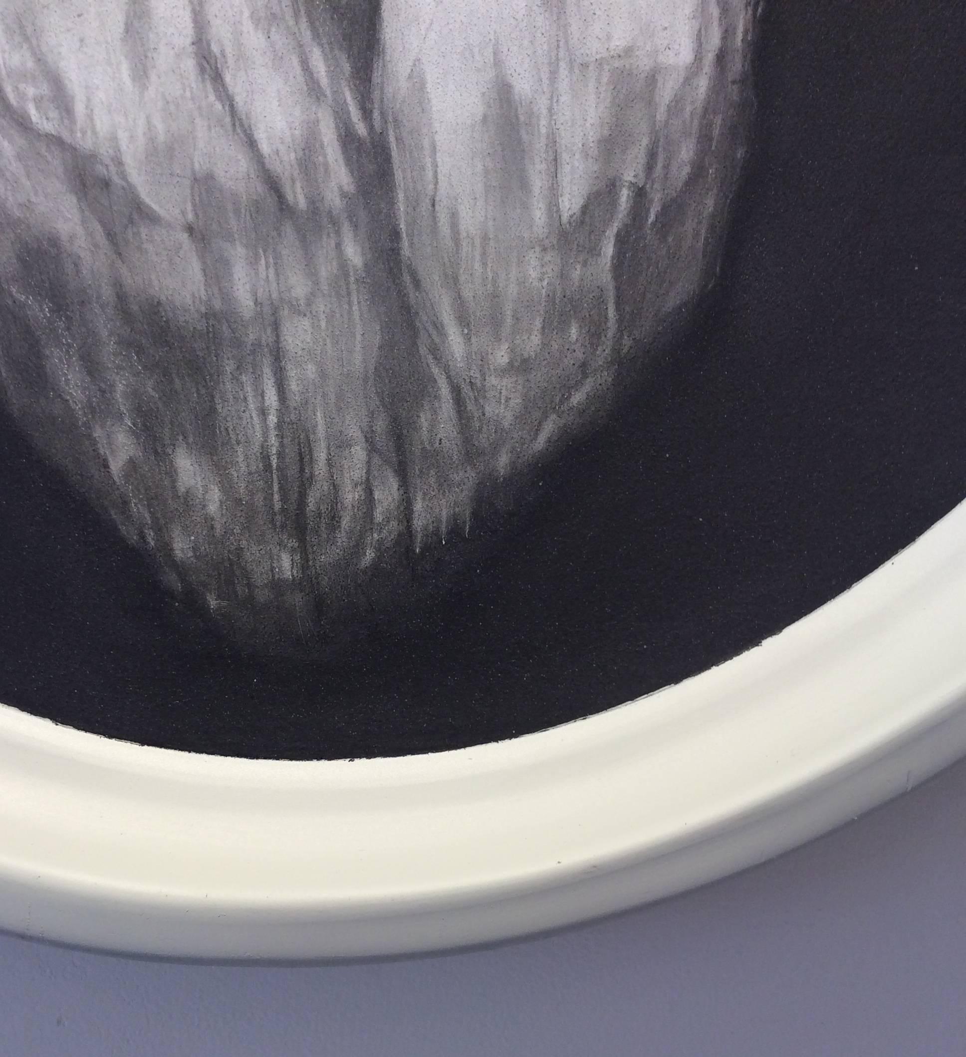 Iceberg #7 (Victorian-esque Oval Antarctica landscape drawing on Aluminum) - Gray Landscape Art by Juan Garcia-Nunez