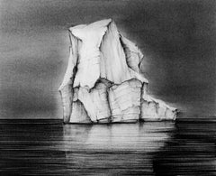Iceberg Drawing 3: Black and White Landscape Drawing of Iceberg in Water, Framed