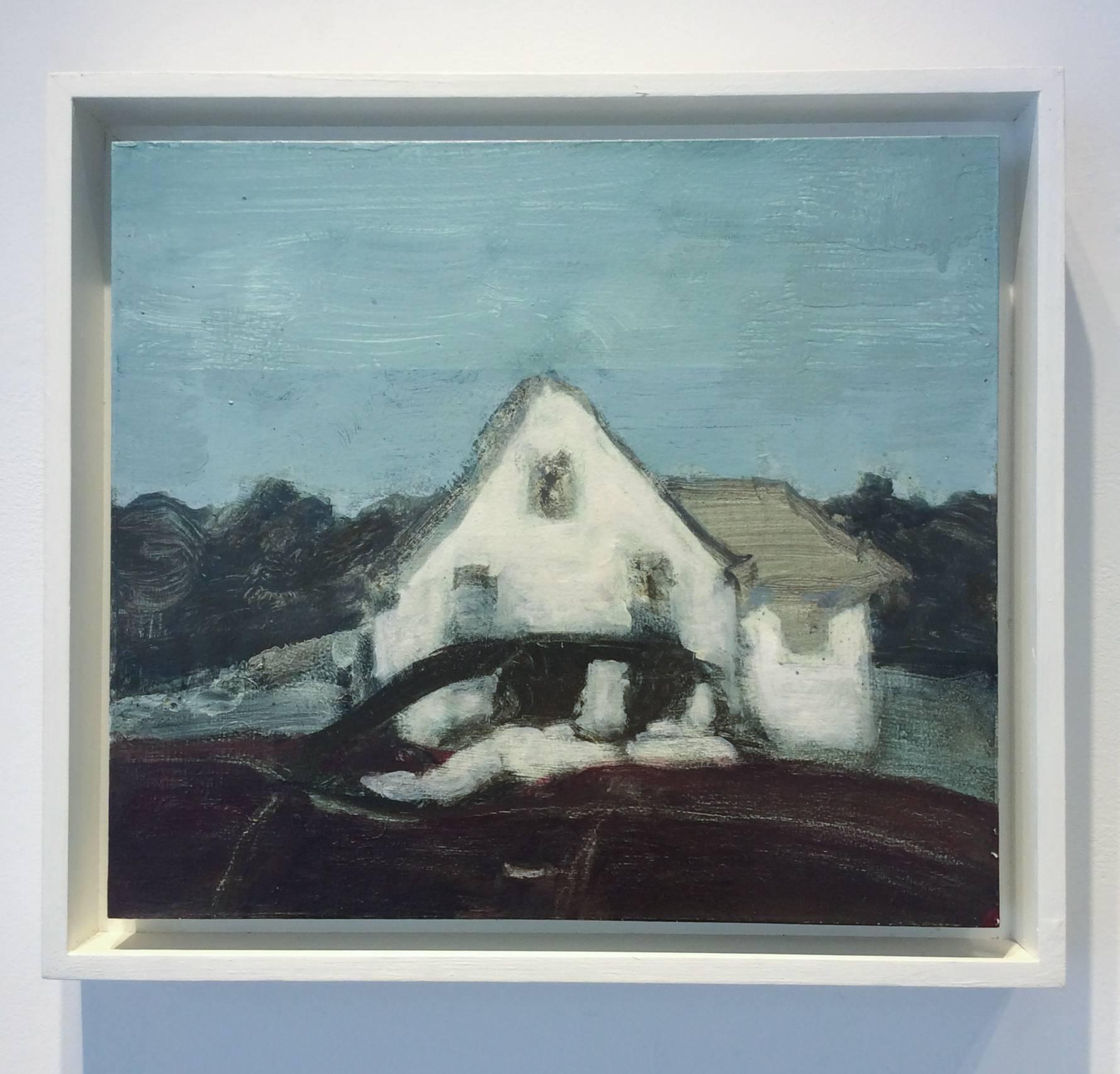 House Along the Way ( zeitgenössisches Ölgemälde auf Tafel, Weißes Landhaus) – Painting von David Konigsberg